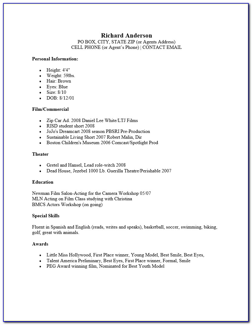 Child Actor Resume Examples