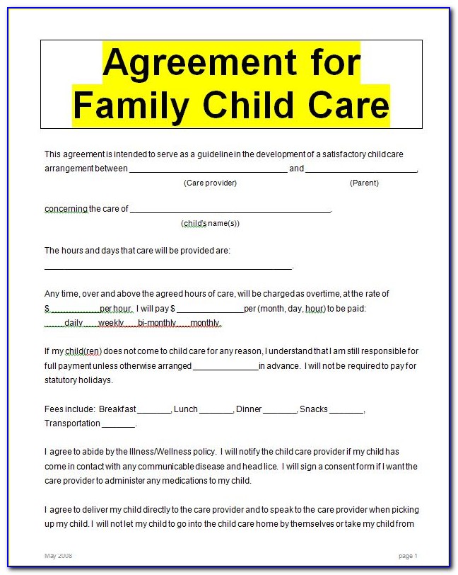 Child Care Agreement Contract Template