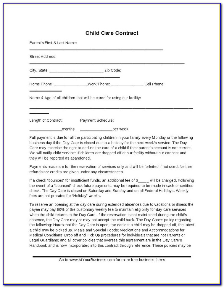 Child Care Agreement Template Free