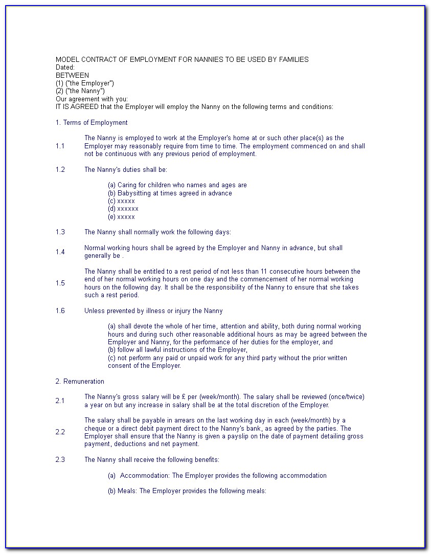 Child Care Employment Contract Template