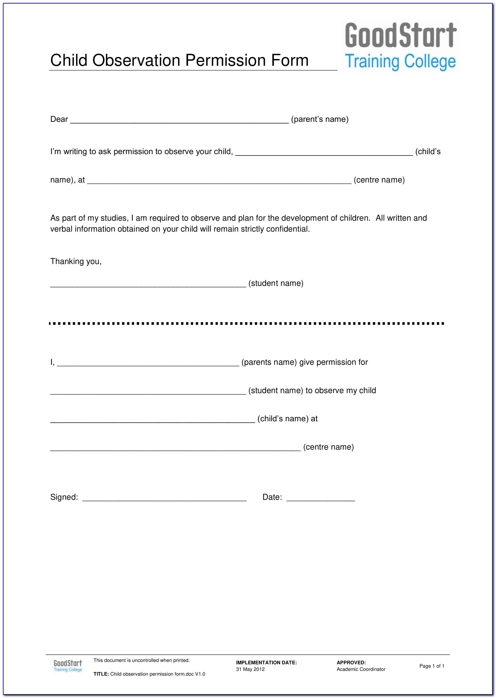 Child Care Observation Templates