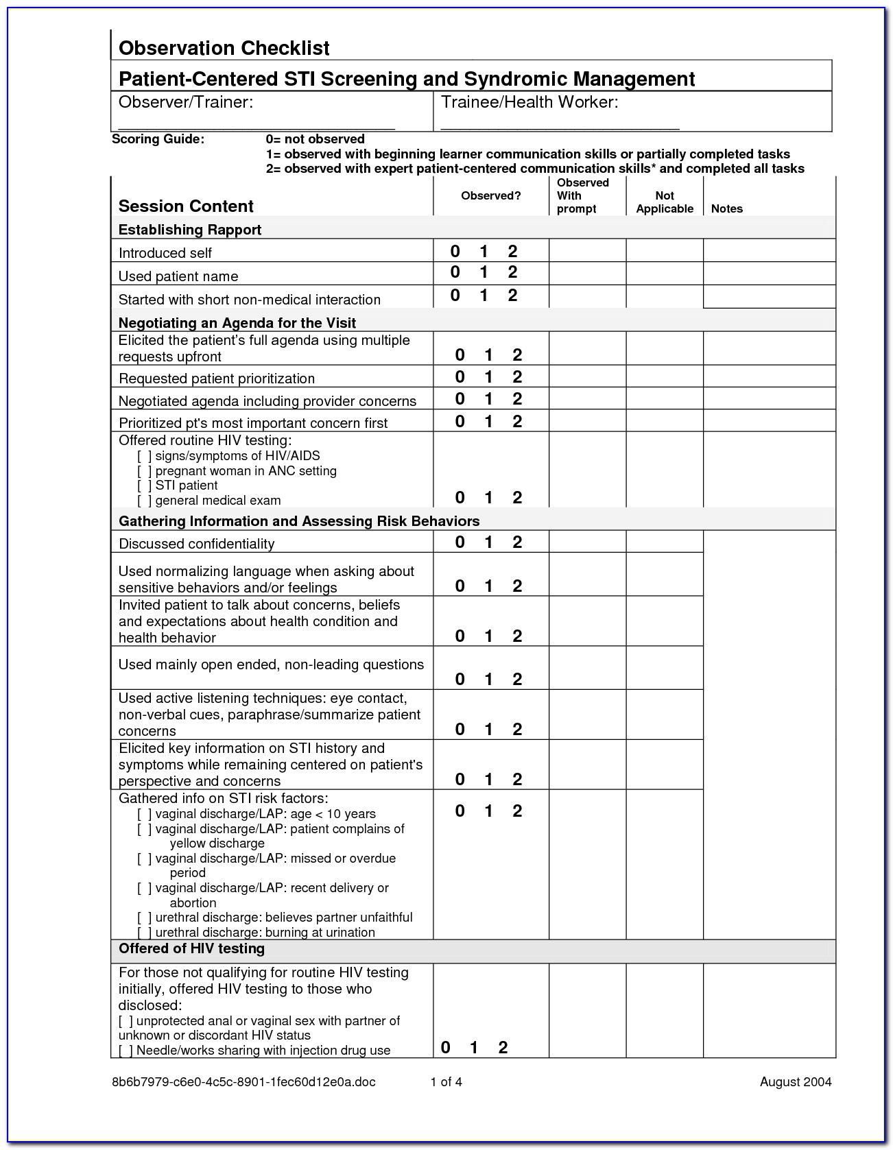 Child Care Teacher Observation Forms