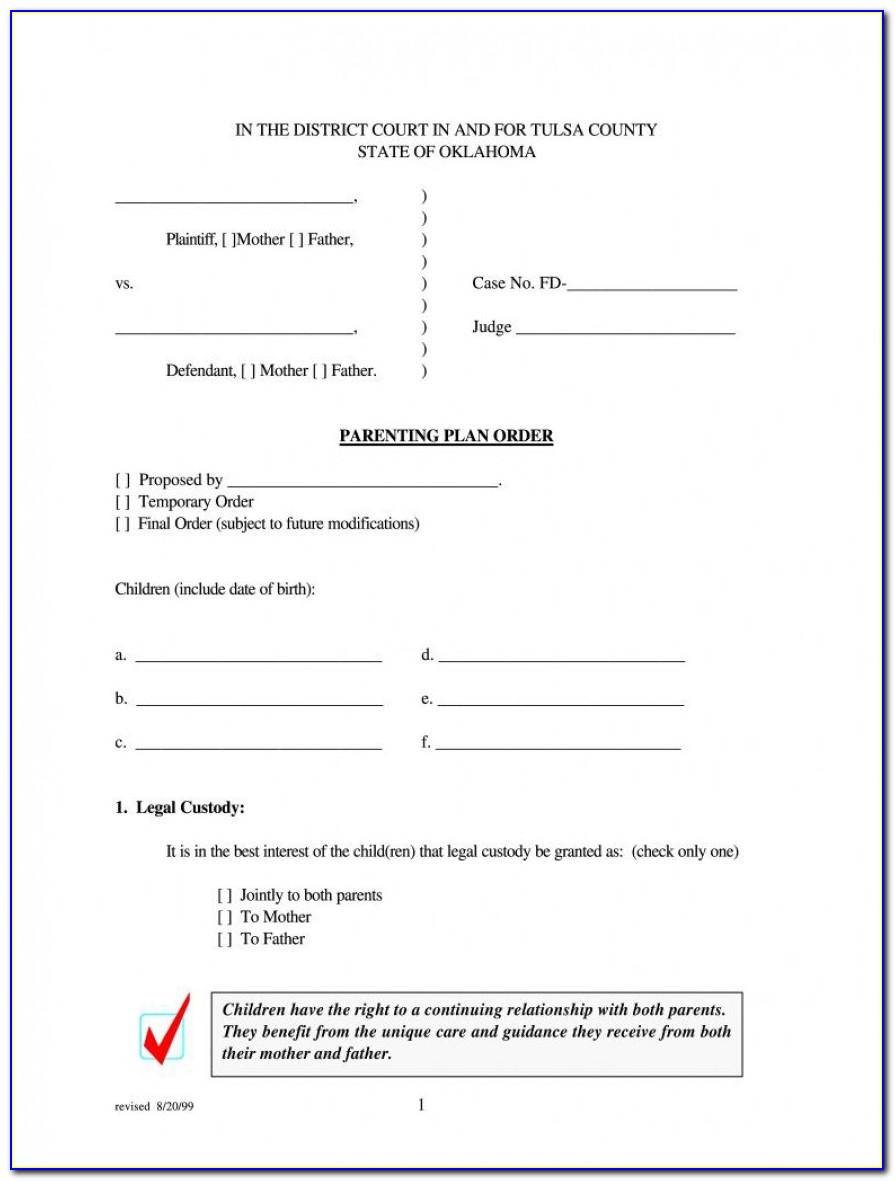 Child Custody And Visitation Agreement Form