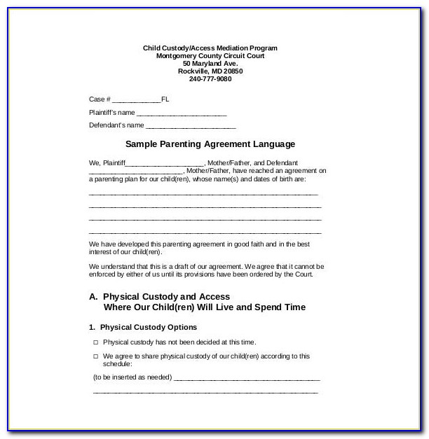Child Support And Custody Agreement Forms