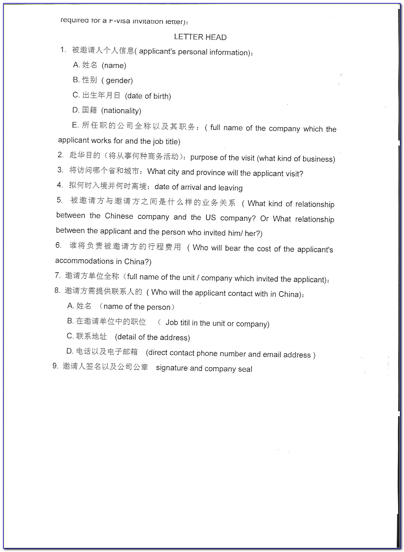 China Visa Invitation Letter Sample Business