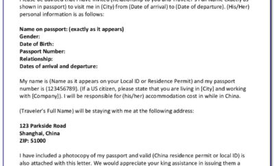 China Visa Invitation Letter Sample Tourist