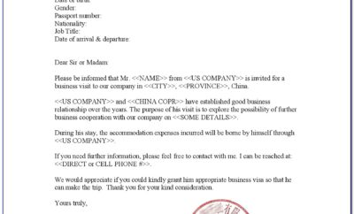 Chinese Visa Invitation Letter Example
