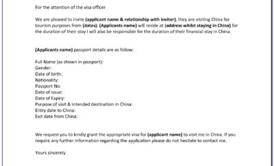 Chinese Visa Invitation Letter Sample Doc