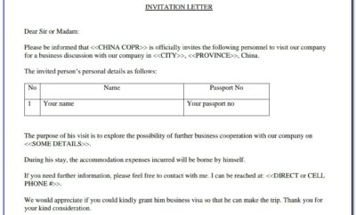 Chinese Visa Invitation Letter Template