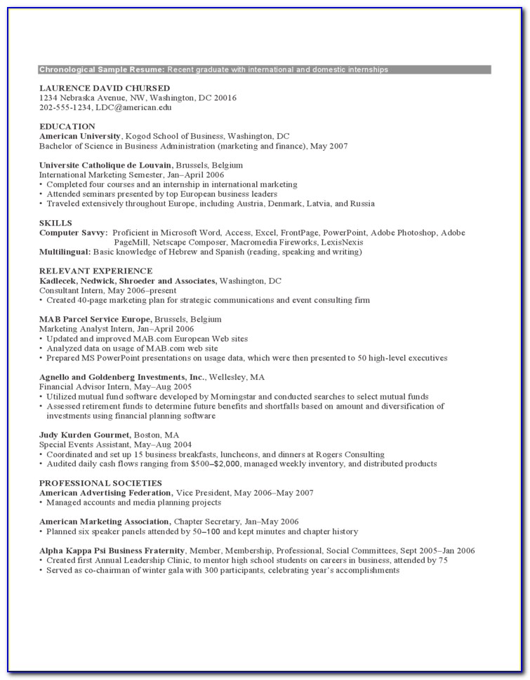Chronological Resume Template Office