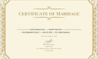 Church Marriage Certificate Template