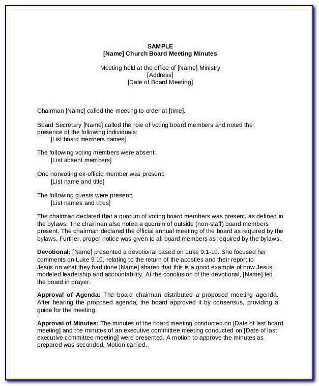 Church Meeting Minutes Template Download