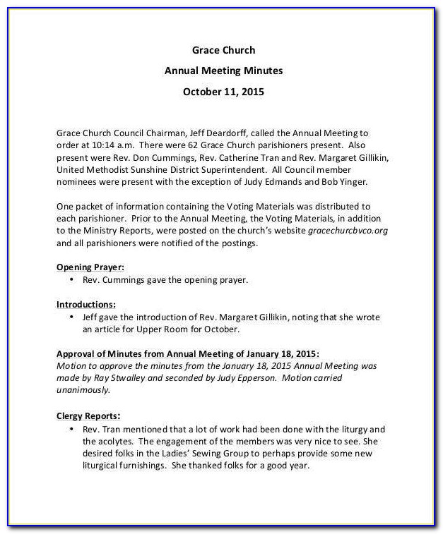 Church Meeting Minutes Template Pdf