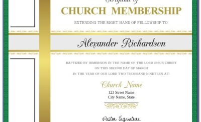 Church Membership Certificate Samples