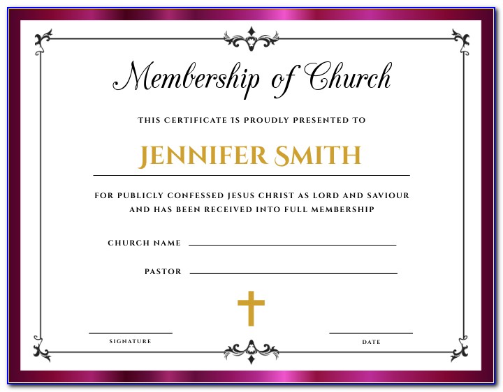Church Membership Certificate Template Word