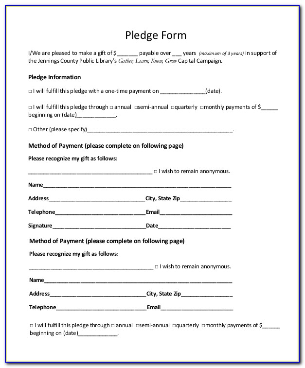 Church Pledge Form Sample