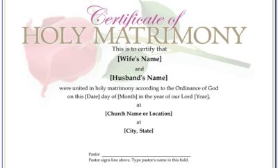 Church Wedding Certificate Template