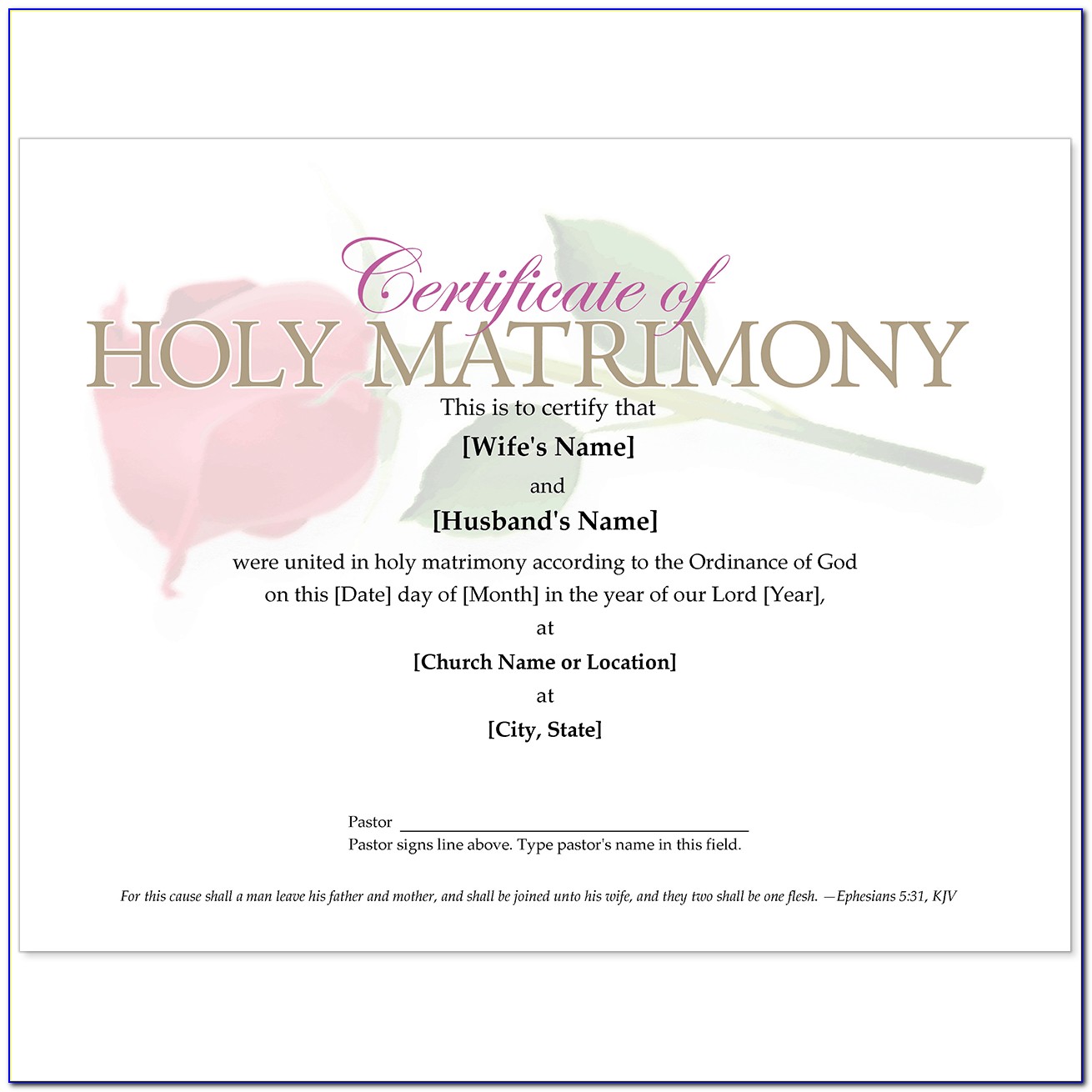 Church Wedding Certificate Template