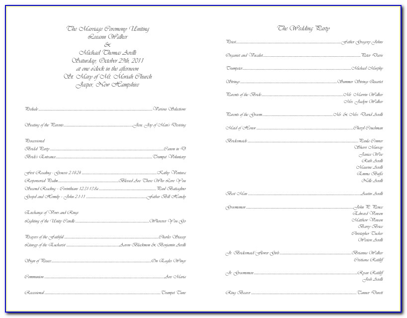 Church Wedding Program Layout