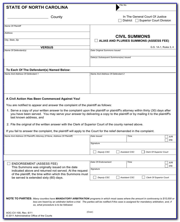 Civil Summons Response Form
