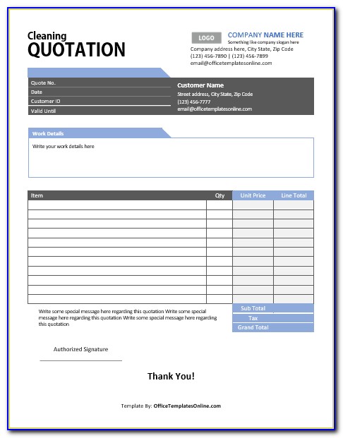 Cleaning Quote Template Pdf