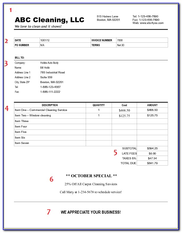 Cleaning Service Invoice Format