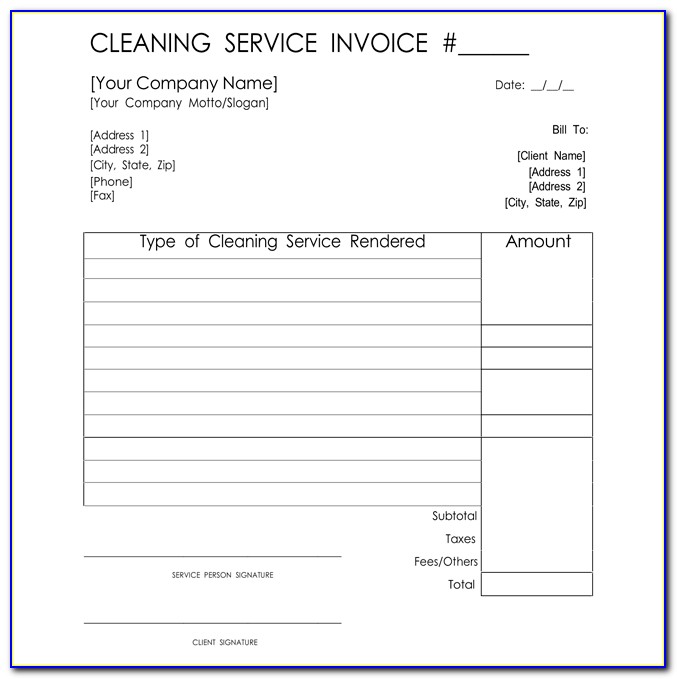 Cleaning Service Invoice Template Free