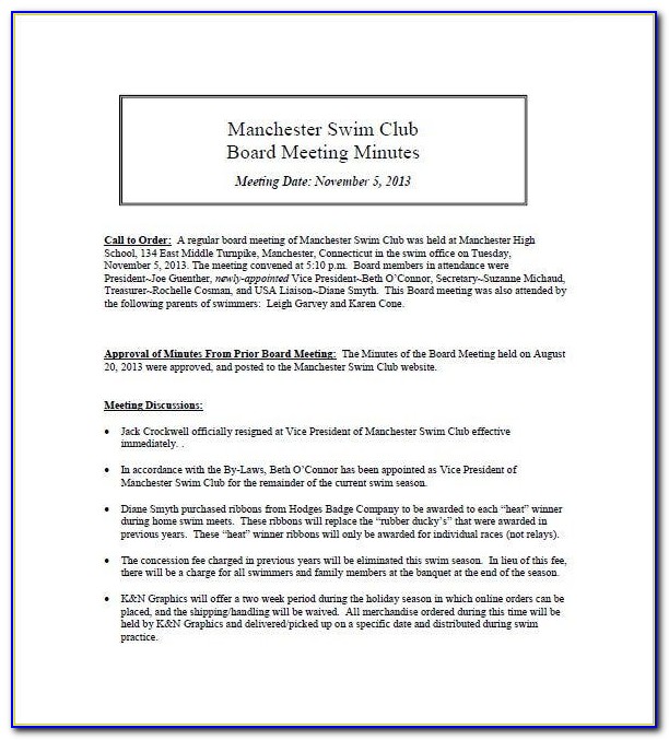 Club Meeting Minutes Format