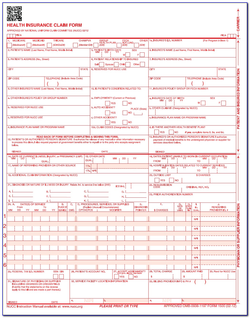 Cms 1500 Form Sample Completed