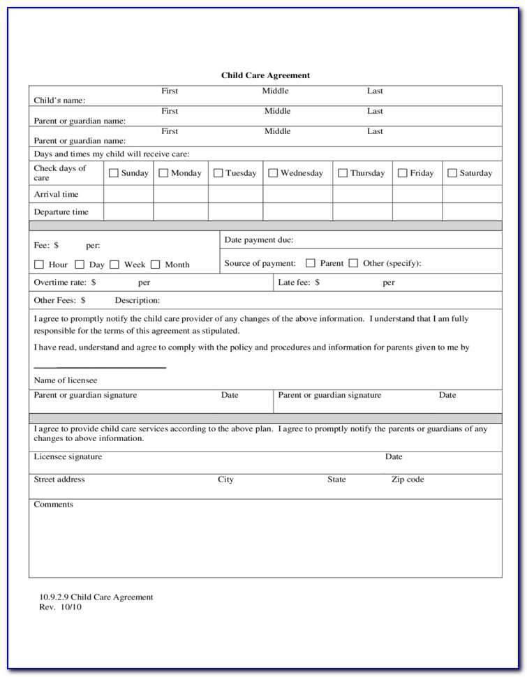 Family Child Care Contract Sample