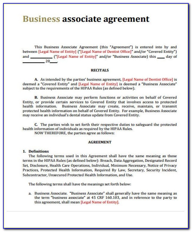 Free Business Associate Agreement Template 2019