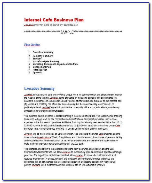 Internet Cafe Business Plan Template Doc