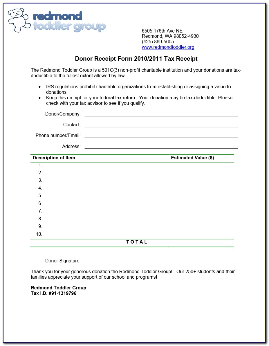 Irs Charitable Donation Receipt Form