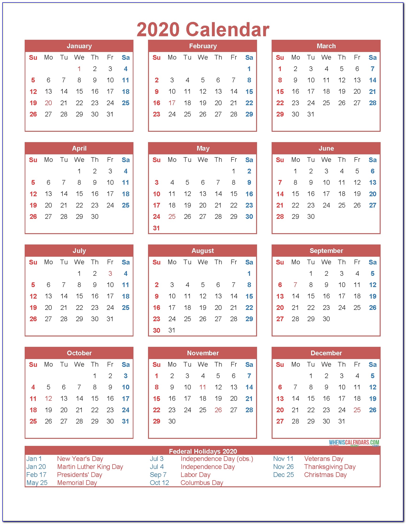 Month At A Glance Blank Calendar Template