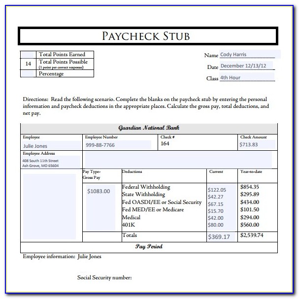 Pay Stub Template For 1099 Employee