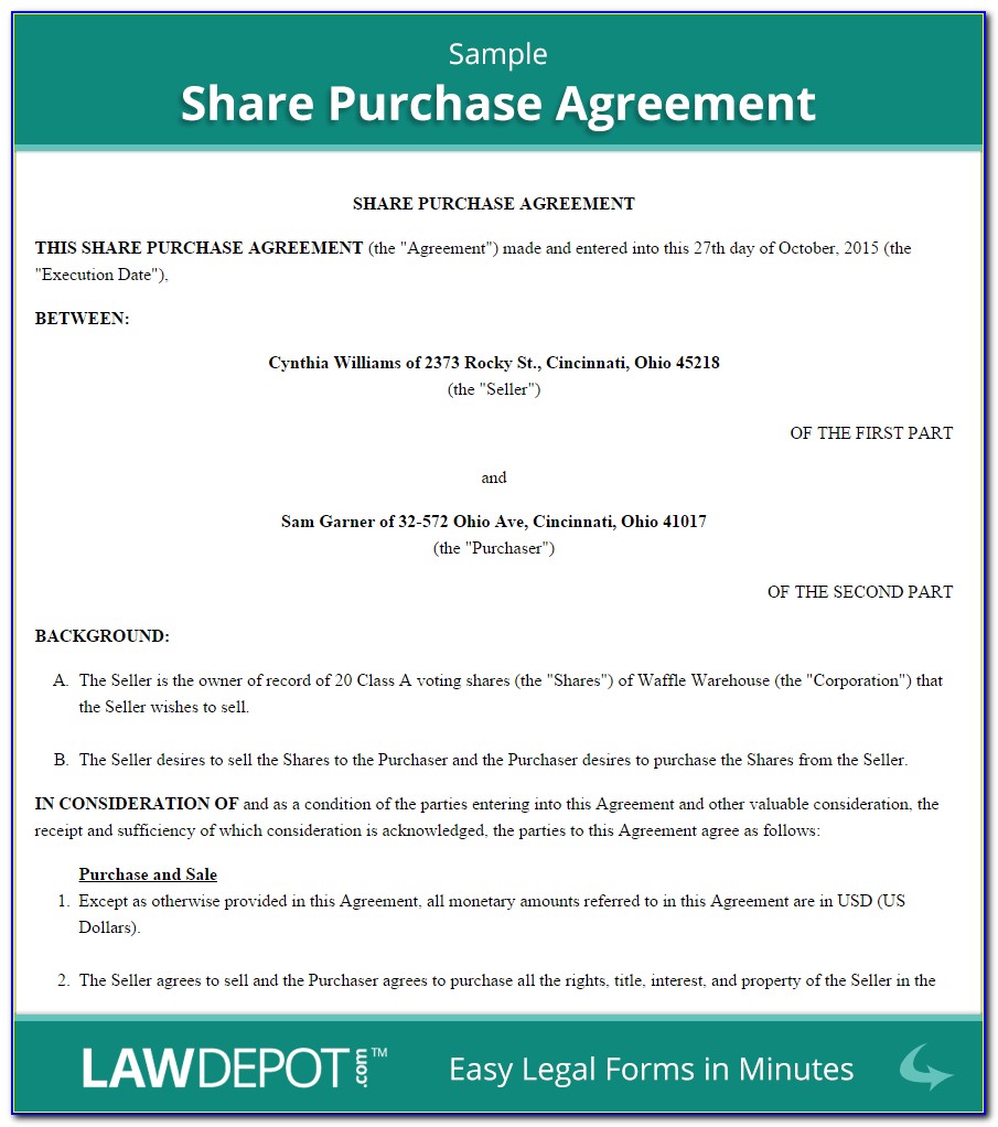 Purchase Agreement Template Real Estate