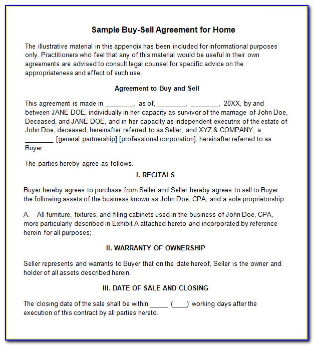 Purchase And Sale Contract Template