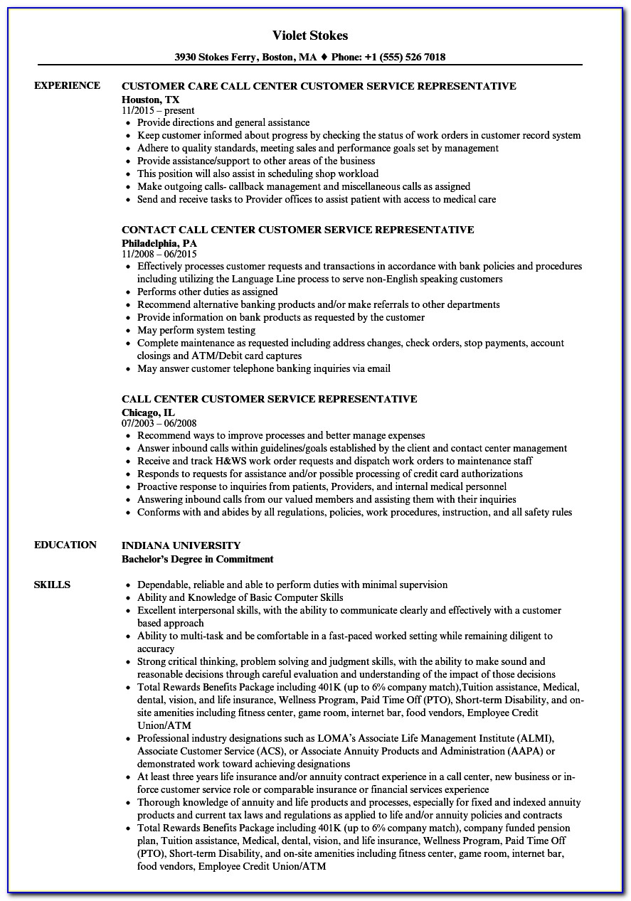 Resume Format For Call Center Job Pdf For Freshers