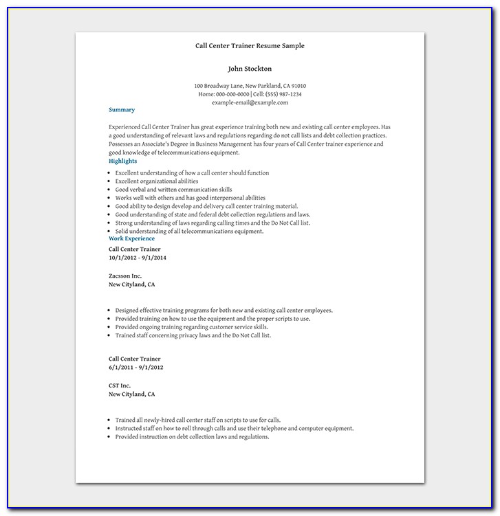 Sample Resume Call Center Applicant Without Experience