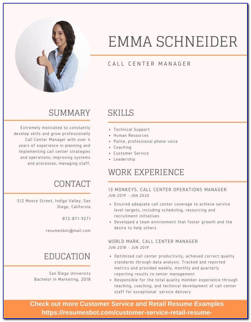 example of resume for call center agent without experience