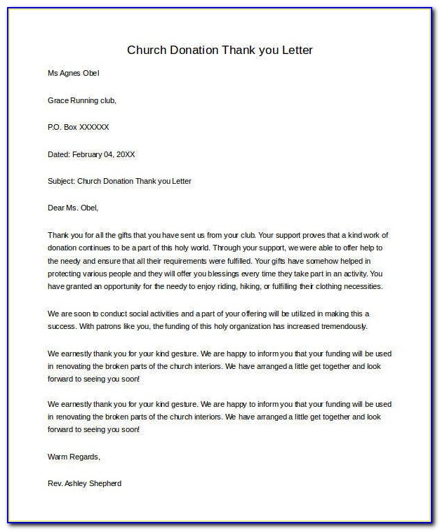 Sample Thank You Letter For Donation To Church In Memory Of Deceased