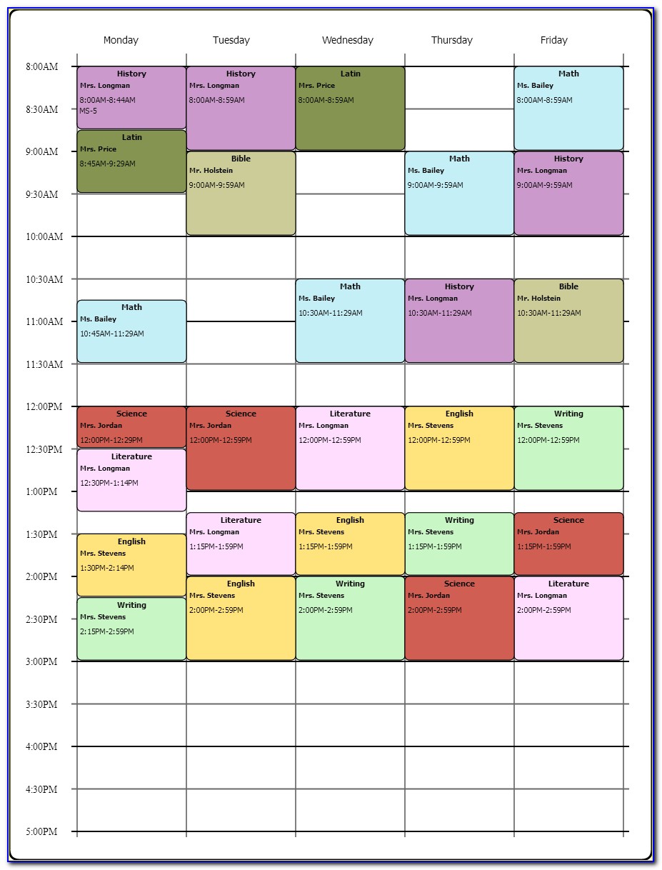 School Schedule Planner Template