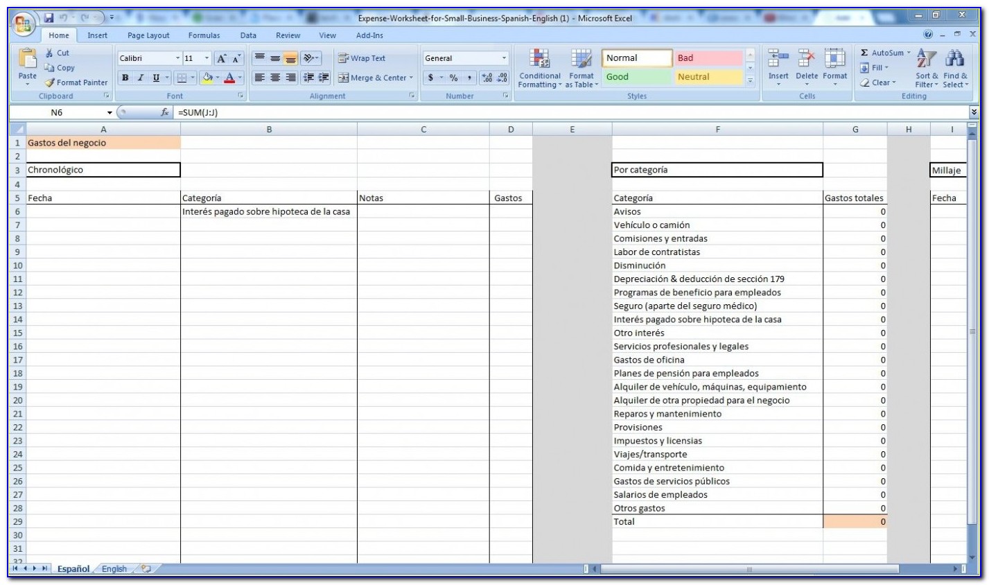 Small Business Expense Sheet Excel Template