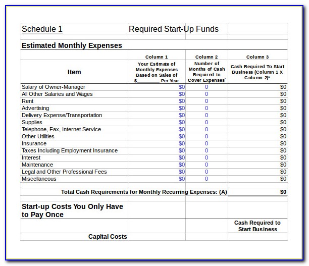 Startup Business Financial Plan Template Excel
