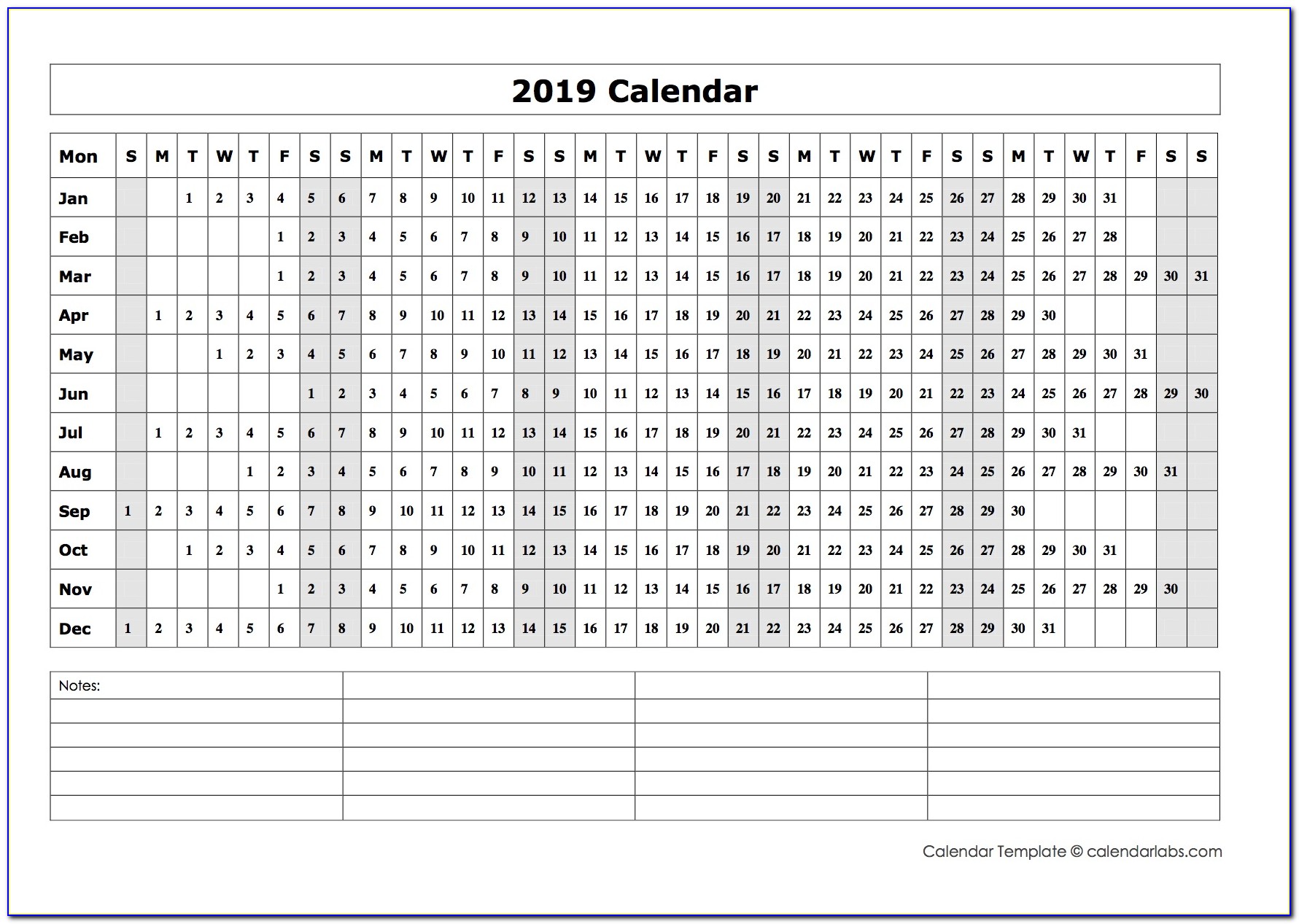 Year At A Glance Calendar Template Excel