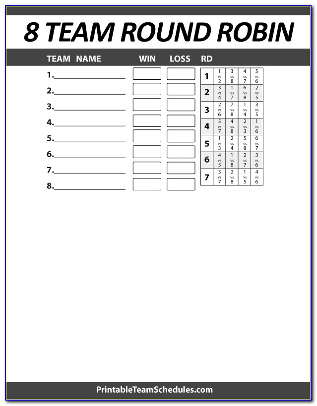 8 Team Basketball League Schedule Template