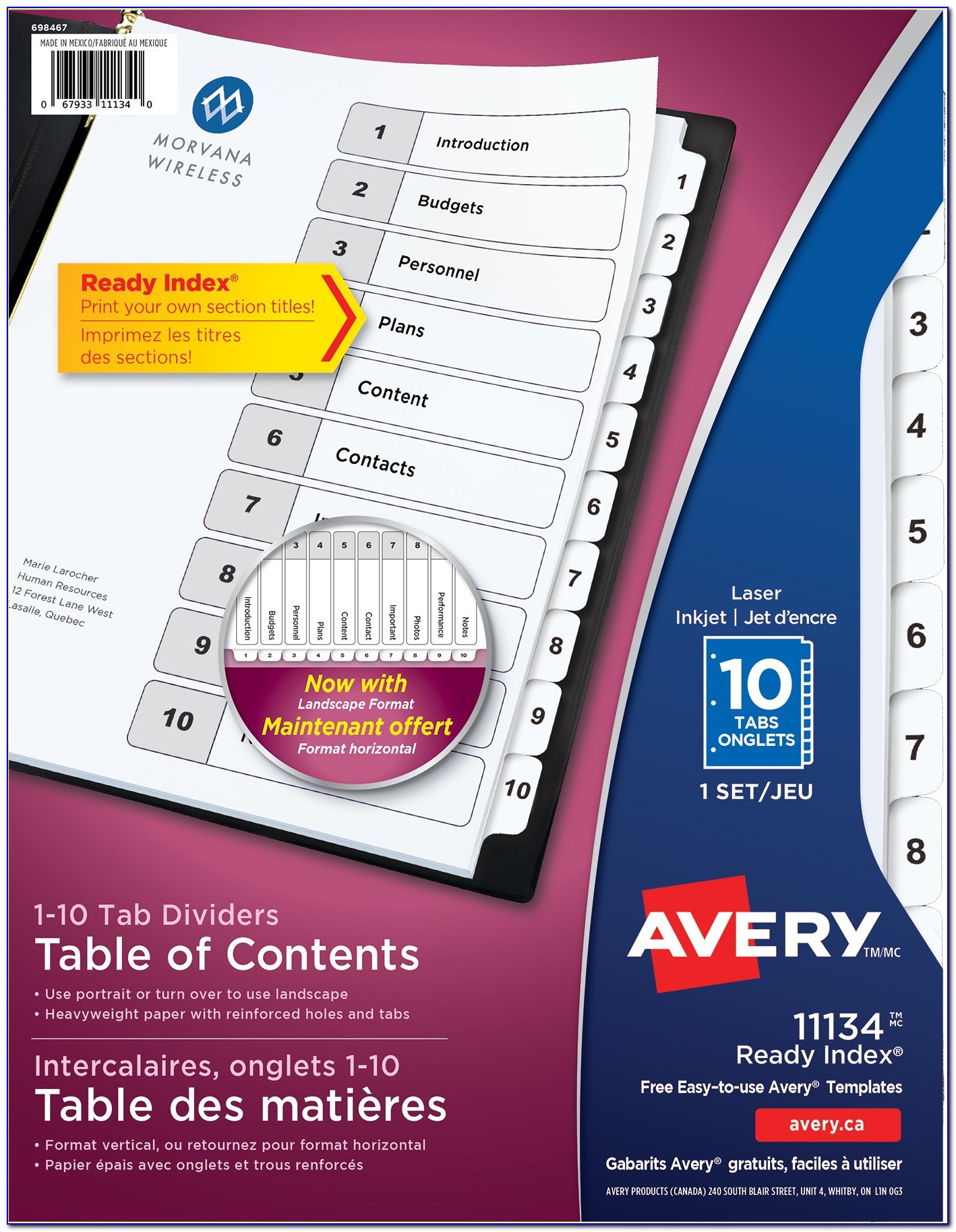Avery Index 8 Tab Template