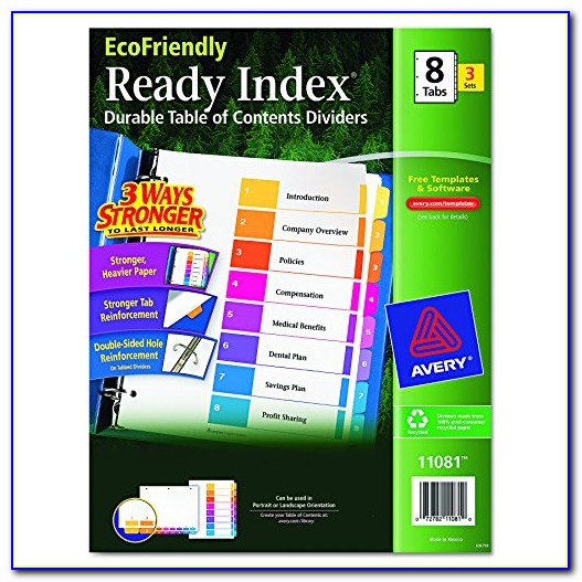 Avery Index Dividers Template 10 Tab