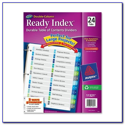 Avery Ready Index 5 Tab Table Contents Template