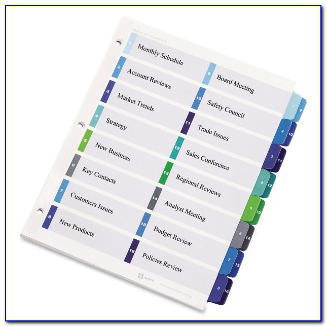 Avery Ready Index Table Of Contents Dividers 5 Tab Template